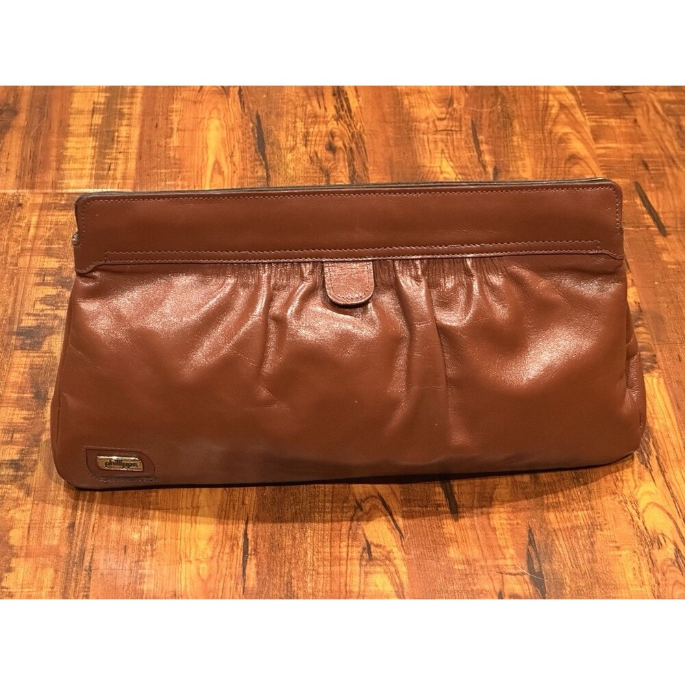 Vintage Philippe Soft Leather Brown Envelope Clutch Purse Bag Handbag